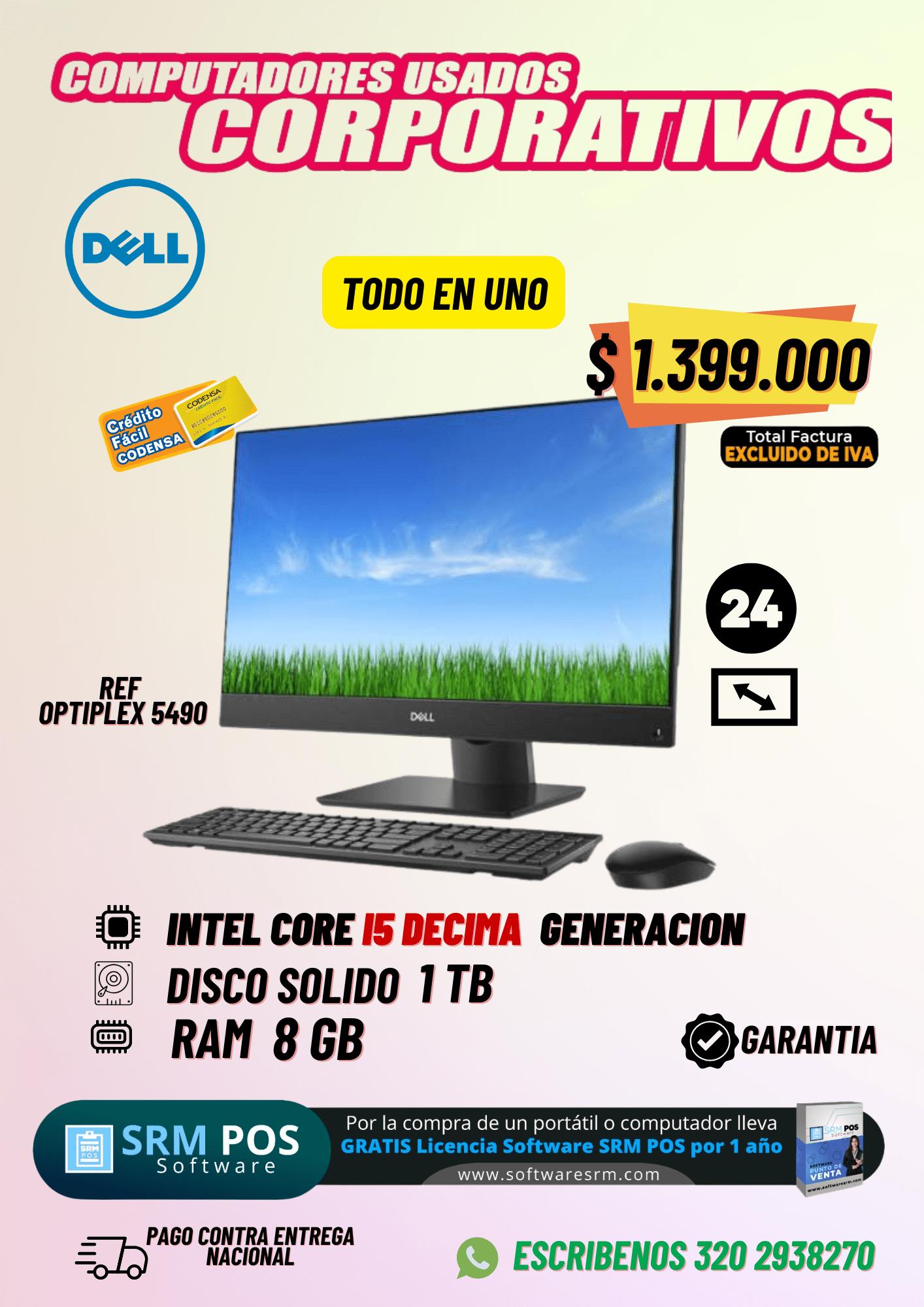 Dell OptiPlex 5490 AIO | Core i5 10ma Gen | 8GB RAM | 1TB SSD | Computador Todo en Uno Corporativo